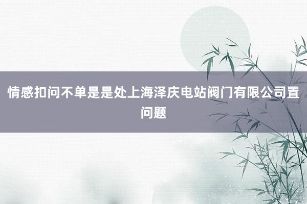 情感扣问不单是是处上海泽庆电站阀门有限公司置问题